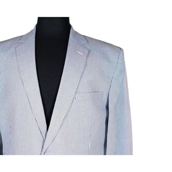 Mens Blazer Blue White Striped Summer Dress Casual Jacket Wedding Sport Coat 42R - Picture 4 of 7